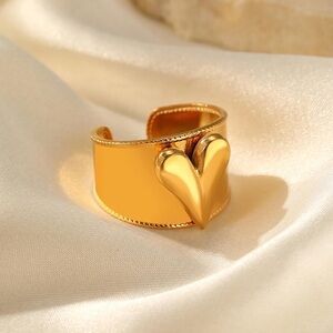 Gold Puffy Heart Love Adjustable Ring